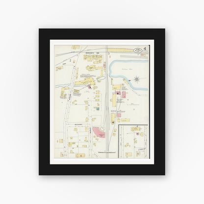 Old map wall art mockup — black gallery frame with white mat — Sanborn Fire Insurance Map from Ayer, Middlesex County, Massachusetts (1897), Sheet #0004