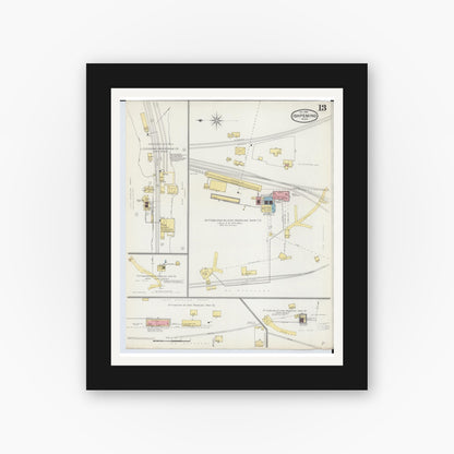 Old map wall art mockup — black gallery frame with white mat — Sanborn Fire Insurance Map from Ishpeming, Marquette County, Michigan (1892), Sheet #0013