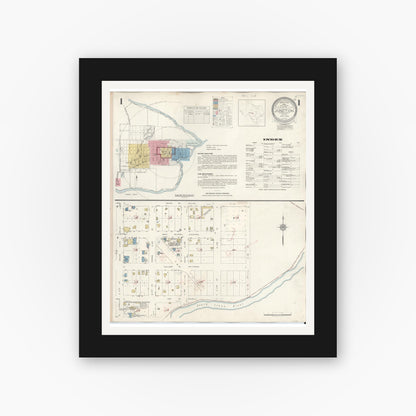 Old map wall art mockup — black gallery frame with white mat — Sanborn Fire Insurance Map from Junction, Kimble County, Texas (1942), Sheet #0001