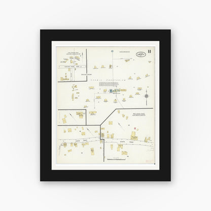 Old map wall art mockup — black gallery frame with white mat — Sanborn Fire Insurance Map from Liberty, Sullivan County, New York (1916), Sheet #0011