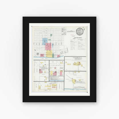 Old map wall art mockup — black gallery frame with white mat — Sanborn Fire Insurance Map from Metropolis, Massac County, Illinois (1892) - Complete Map Set