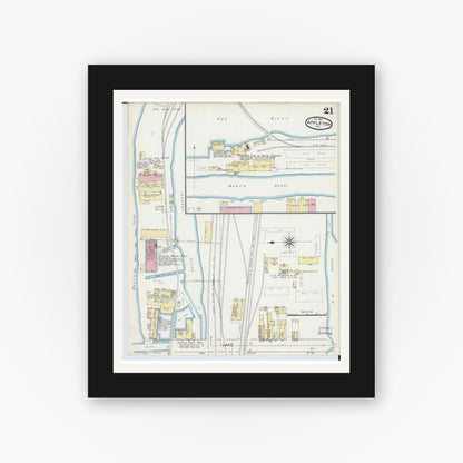 Old map wall art mockup — black gallery frame with white mat — Sanborn Fire Insurance Map from Appleton, Outagamie County, Wisconsin (1891), Sheet #0021