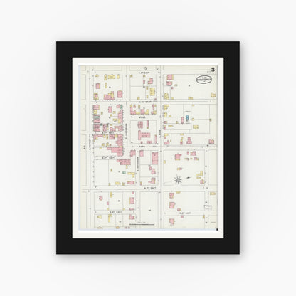 Old map wall art mockup — black gallery frame with white mat — Sanborn Fire Insurance Map from Charlottesville, Independent Cities, Virginia (1896), Sheet #0003
