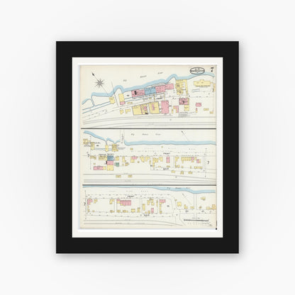 Old map wall art mockup — black gallery frame with white mat — Sanborn Fire Insurance Map from New Brighton, Beaver County, Pennsylvania (1896), Sheet #0007