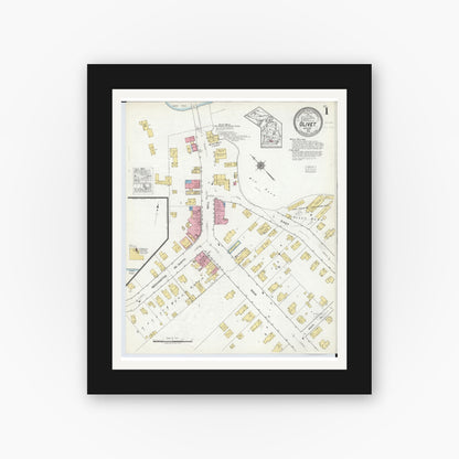 Old map wall art mockup — black gallery frame with white mat — Sanborn Fire Insurance Map from Olivet, Eaton County, Michigan (1918) - Complete Map Set