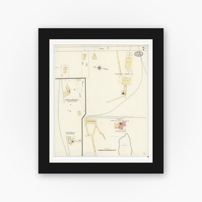 Old map wall art mockup — black gallery frame with white mat — Sanborn Fire Insurance Map from Gilmer, Upshur County, Texas (1912), Sheet #0007