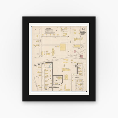 Old map wall art mockup — black gallery frame with white mat — Sanborn Fire Insurance Map from Escanaba, Delta County, Michigan (1921), Sheet #0034