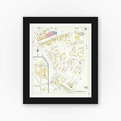 Old map wall art mockup — black gallery frame with white mat — Sanborn Fire Insurance Map from Milford, Worcester County, Massachusetts (1910), Sheet #0014