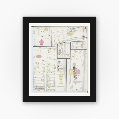 Old map wall art mockup — black gallery frame with white mat — Sanborn Fire Insurance Map from Leetonia, Columbiana County, Ohio (1893), Sheet #0003