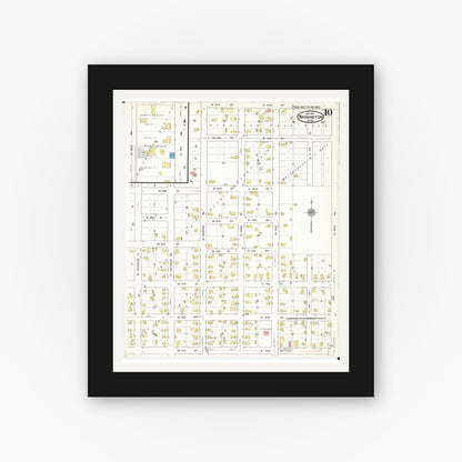 Old map wall art mockup — black gallery frame with white mat — Sanborn Fire Insurance Map from Washington, Washington County, Iowa (1917), Sheet #0010