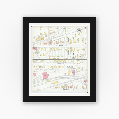 Old map wall art mockup — black gallery frame with white mat — Sanborn Fire Insurance Map from Paris, Edgar County, Illinois (1900), Sheet #0006