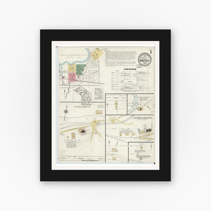 Old map wall art mockup — black gallery frame with white mat — Sanborn Fire Insurance Map from Wakefield, Gogebic County, Michigan (1917), Sheet #0001