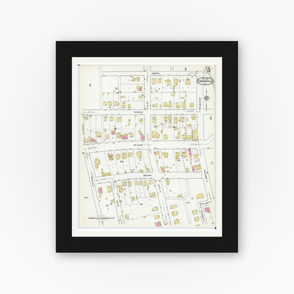 Old map wall art mockup — black gallery frame with white mat — Sanborn Fire Insurance Map from Edwardsville, Madison County, Illinois (1921), Sheet #0005