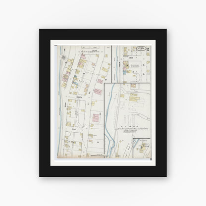 Old map wall art mockup — black gallery frame with white mat — Sanborn Fire Insurance Map from Alma, Buffalo County, Wisconsin (1889), Sheet #0002