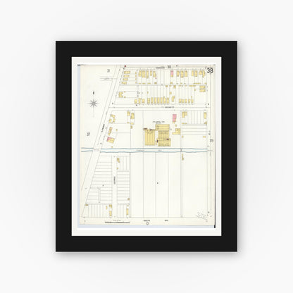 Old map wall art mockup — black gallery frame with white mat — Sanborn Fire Insurance Map from Hamilton, Butler County, Ohio (1899), Sheet #0038