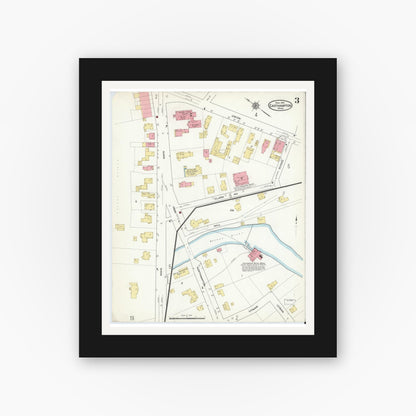 Old map wall art mockup — black gallery frame with white mat — Sanborn Fire Insurance Map from East Hampton, Hampshire County, Massachusetts (1916), Sheet #0003