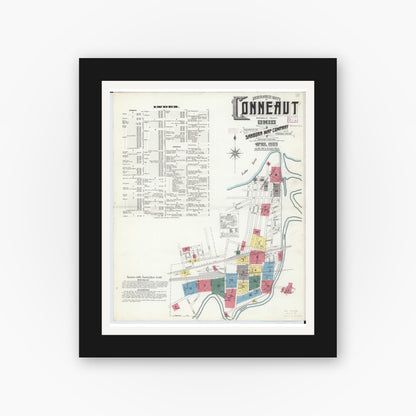 Old map wall art mockup — black gallery frame with white mat — Sanborn Fire Insurance Map from Conneaut, Ashtabula County, Ohio (1909) - Complete Map Set