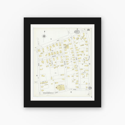 Old map wall art mockup — black gallery frame with white mat — Sanborn Fire Insurance Map from Natick, Middlesex County, Massachusetts (1909), Sheet #0015