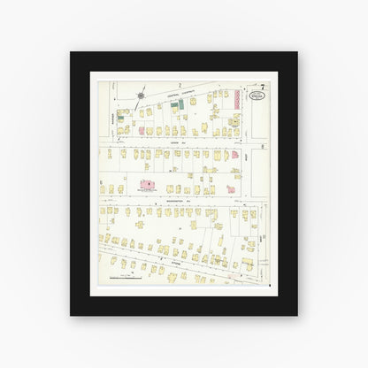 Old map wall art mockup — black gallery frame with white mat — Sanborn Fire Insurance Map from Oneida, Madison County, New York (1909), Sheet #0007