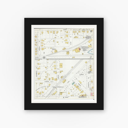 Old map wall art mockup — black gallery frame with white mat — Sanborn Fire Insurance Map from Marshall, Saline County, Missouri (1900), Sheet #0008