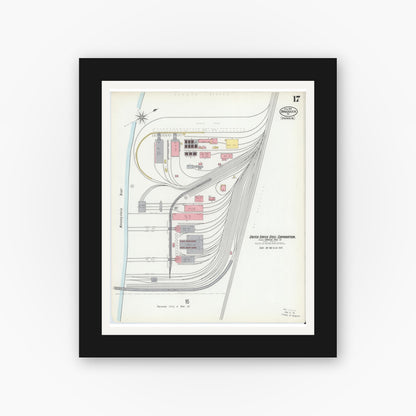 Old map wall art mockup — black gallery frame with white mat — Sanborn Fire Insurance Map from Braddock, Allegheny County, Pennsylvania (1901), Sheet #0017