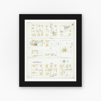 Old map wall art mockup — black gallery frame with white mat — Sanborn Fire Insurance Map from Bryan, Brazos County, Texas (1906), Sheet #0006