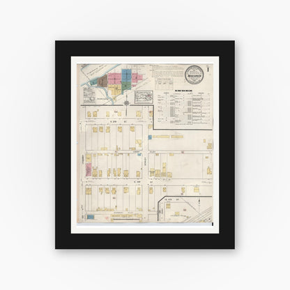 Old map wall art mockup — black gallery frame with white mat — Sanborn Fire Insurance Map from Nescopeck, Luzerne County, Pennsylvania (1936), Sheet #0001