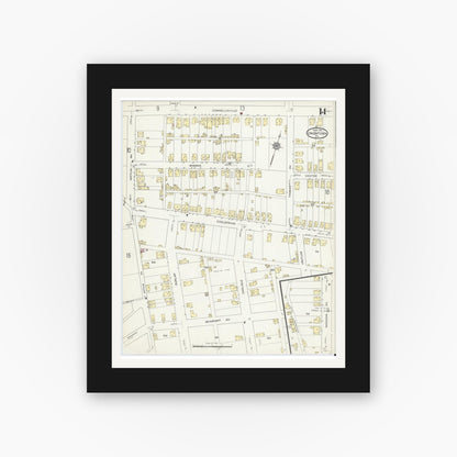 Old map wall art mockup — black gallery frame with white mat — Sanborn Fire Insurance Map from Uniontown, Fayette County, Pennsylvania (1914), Sheet #0014