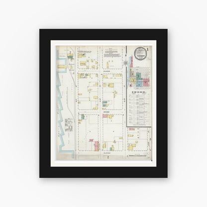 Old map wall art mockup — black gallery frame with white mat — Sanborn Fire Insurance Map from Fernandina, Nassau County, Florida (1897) - Complete Map Set
