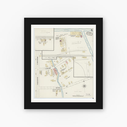 Old map wall art mockup — black gallery frame with white mat — Sanborn Fire Insurance Map from Muncy, Lycoming County, Pennsylvania (1890), Sheet #0005