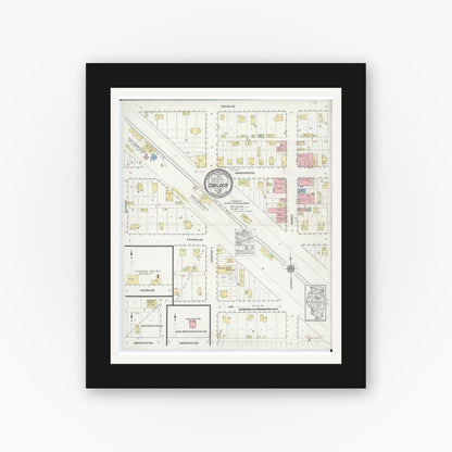 Old map wall art mockup — black gallery frame with white mat — Sanborn Fire Insurance Map from Carlock, McLean County, Illinois (1914), Sheet #0001