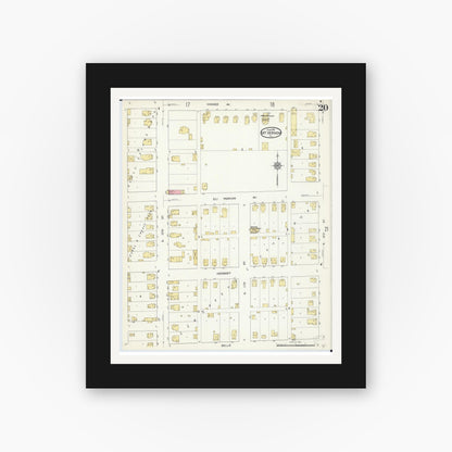 Old map wall art mockup — black gallery frame with white mat — Sanborn Fire Insurance Map from Mount Vernon, Jefferson County, Illinois (1913), Sheet #0020
