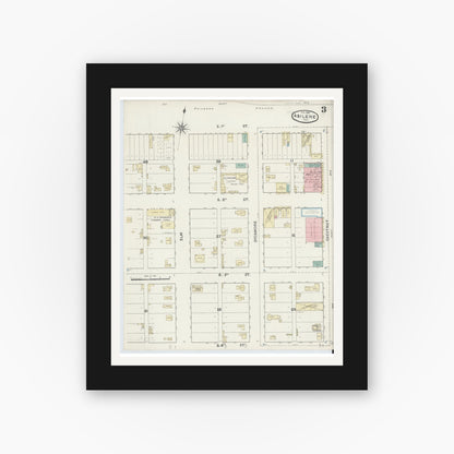 Old map wall art mockup — black gallery frame with white mat — Sanborn Fire Insurance Map from Abilene, Taylor County, Texas (1891), Sheet #0003