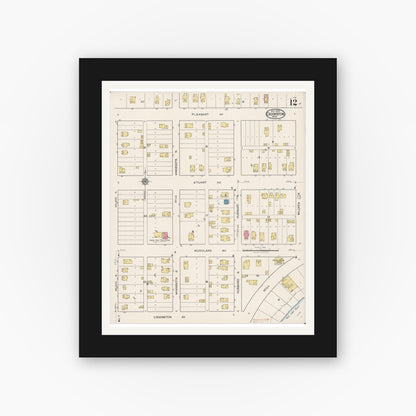 Old map wall art mockup — black gallery frame with white mat — Sanborn Fire Insurance Map from Crookston, Polk County, Minnesota (1922), Sheet #0012