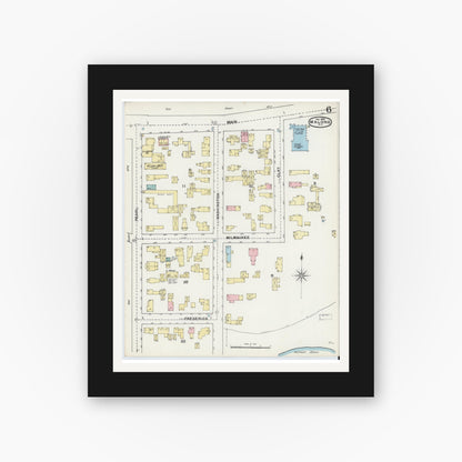 Old map wall art mockup — black gallery frame with white mat — Sanborn Fire Insurance Map from Malone, Franklin County, New York (1892), Sheet #0006
