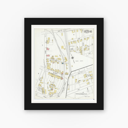 Old map wall art mockup — black gallery frame with white mat — Sanborn Fire Insurance Map from Milton, Northumberland County, Pennsylvania (1918), Sheet #0015