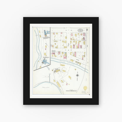 Old map wall art mockup — black gallery frame with white mat — Sanborn Fire Insurance Map from Jordan, Scott County, Minnesota (1910), Sheet #0002