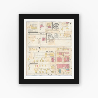 Old map wall art mockup — black gallery frame with white mat — Sanborn Fire Insurance Map from Norborne, Carroll County, Missouri (1933) - Complete Map Set