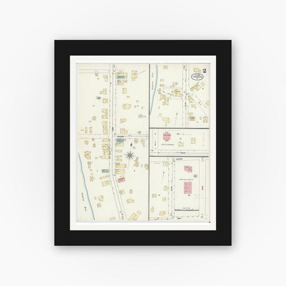 Old map wall art mockup — black gallery frame with white mat — Sanborn Fire Insurance Map from Tionesta, Forest County, Pennsylvania (1906), Sheet #0002