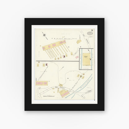Old map wall art mockup — black gallery frame with white mat — Sanborn Fire Insurance Map from Athens, Greene County, New York (1912), Sheet #0009