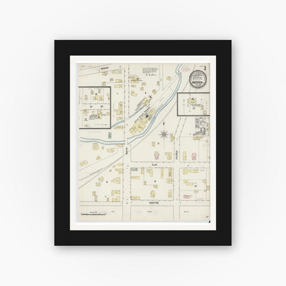 Old map wall art mockup — black gallery frame with white mat — Sanborn Fire Insurance Map from Andover, Allegany County, New York (1888), Sheet #0001