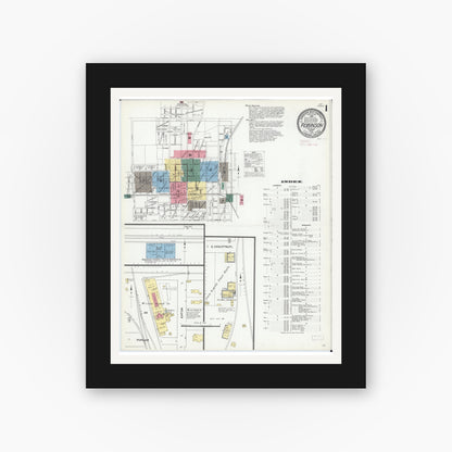 Old map wall art mockup — black gallery frame with white mat — Sanborn Fire Insurance Map from Robinson, Crawford County, Illinois (1910), Sheet #0001
