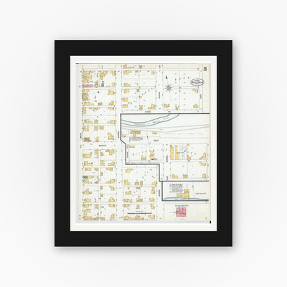 Old map wall art mockup — black gallery frame with white mat — Sanborn Fire Insurance Map from Bellville, Richland County, Ohio (1900), Sheet #0003
