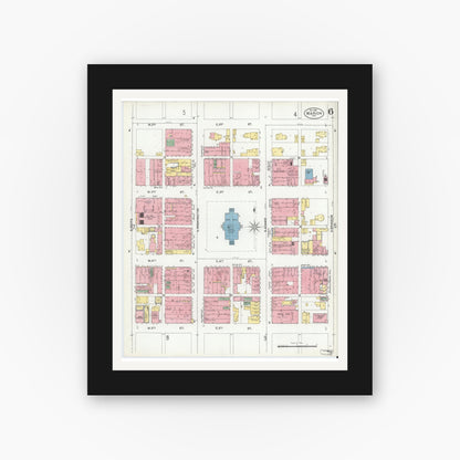 Old map wall art mockup — black gallery frame with white mat — Sanborn Fire Insurance Map from Marion, Grant County, Indiana (1901), Sheet #0006