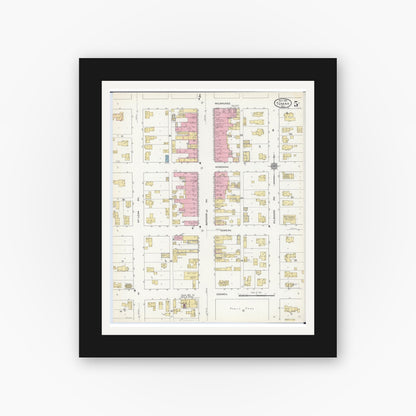 Old map wall art mockup — black gallery frame with white mat — Sanborn Fire Insurance Map from Tomah, Monroe County, Wisconsin (1912), Sheet #0005