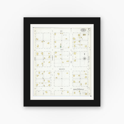 Old map wall art mockup — black gallery frame with white mat — Sanborn Fire Insurance Map from Glencoe, Mcleod County, Minnesota (1908), Sheet #0007