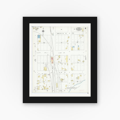 Old map wall art mockup — black gallery frame with white mat — Sanborn Fire Insurance Map from Hastings, Dakota County, Minnesota (1910), Sheet #0004