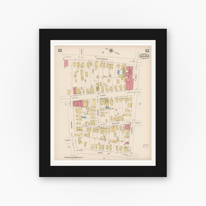 Old map wall art mockup — black gallery frame with white mat — Sanborn Fire Insurance Map from Herkimer, Herkimer County, New York (1923), Sheet #0012