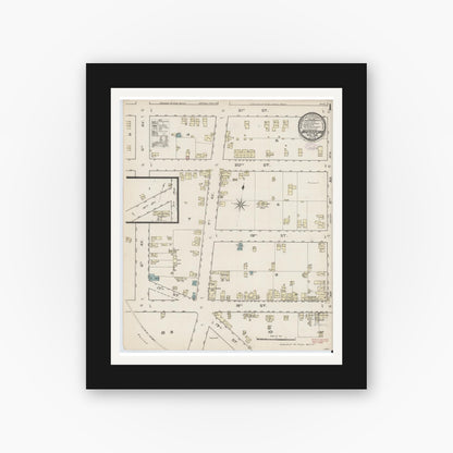 Old map wall art mockup — black gallery frame with white mat — Sanborn Fire Insurance Map from Whitestone, Queens County, New York (1886), Sheet #0001