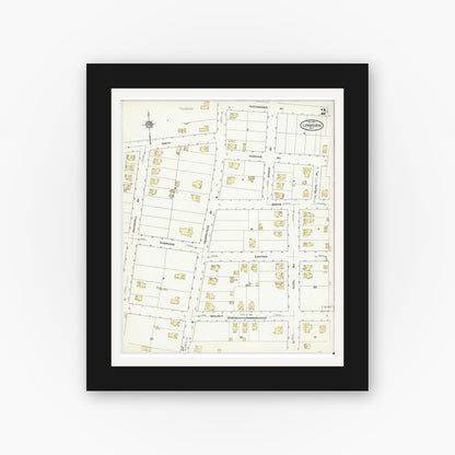 Old map wall art mockup — black gallery frame with white mat — Sanborn Fire Insurance Map from Lynbrook, Nassau County, New York (1910), Sheet #0002